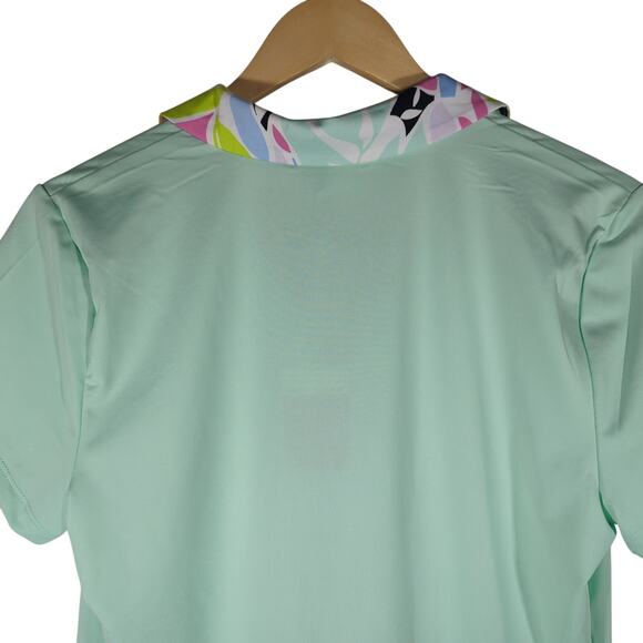 Tommy Bahama Golf Short‎ Sleeve Print Collar Shirt Mint L NWT | 1/4 Zip Perf Top - Picture 5 of 8